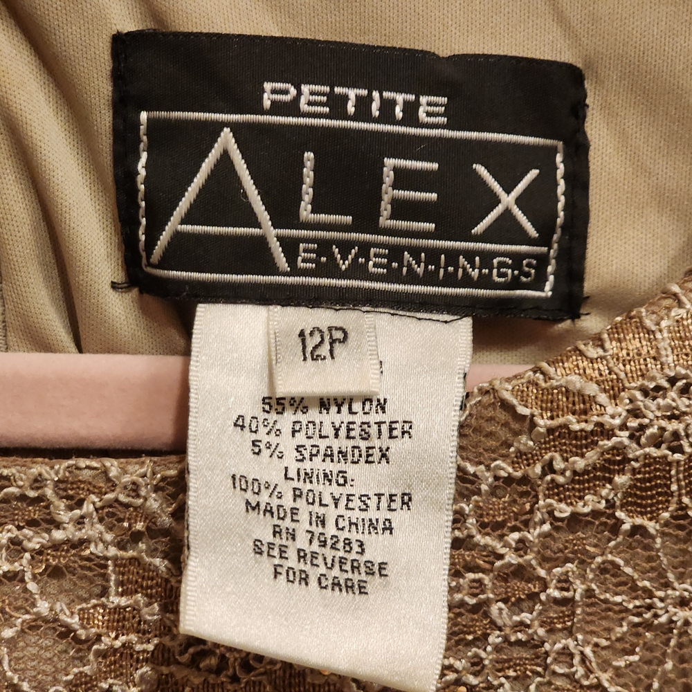 ALEX EVENINGS Nude Gold Lace Mini Dress Sparkle 12 Petite Party Dress Wedding - Picture 9 of 14